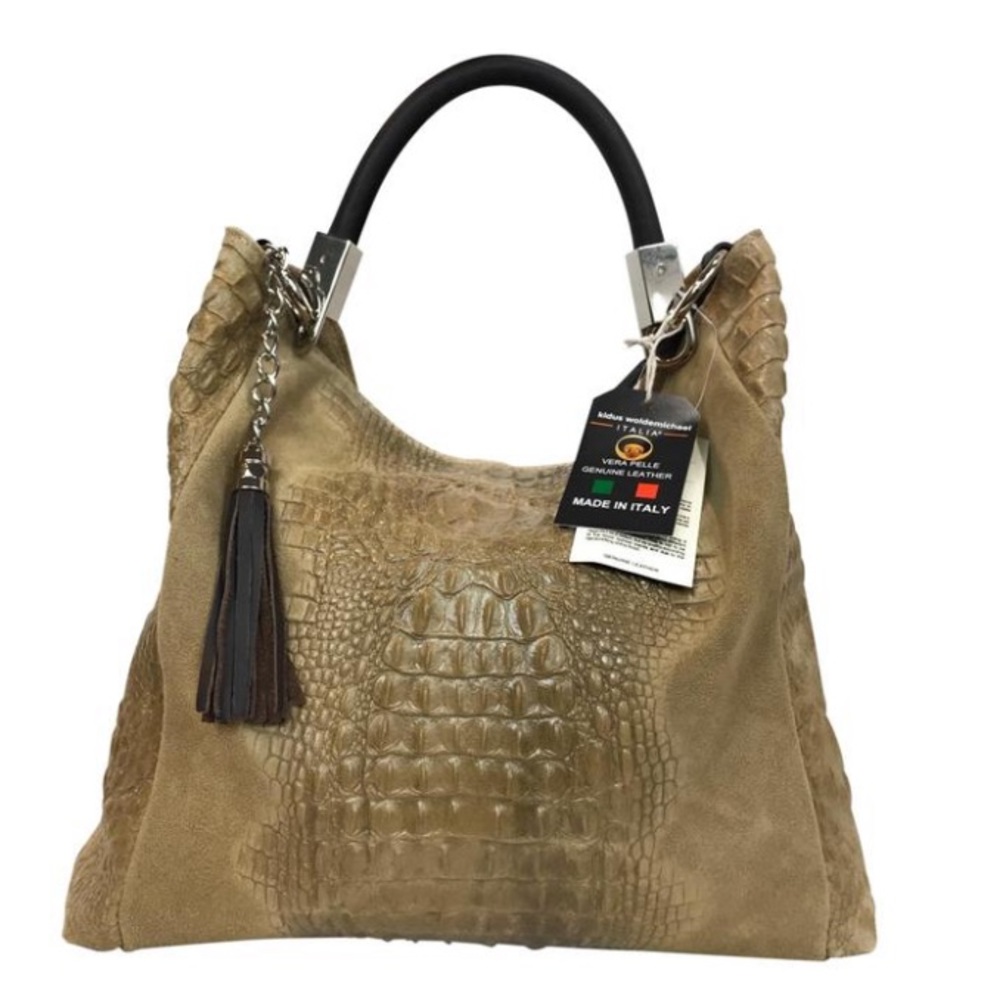 Italian suede leather tassels hobo shoulder bag